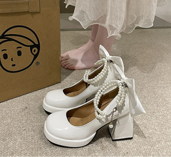 LBSFY  Butterfly-knot Women Mary Jane Shoes Spring Autumn Stripper Party Shoes Laides Elegant Platform Thick Heel Shoes