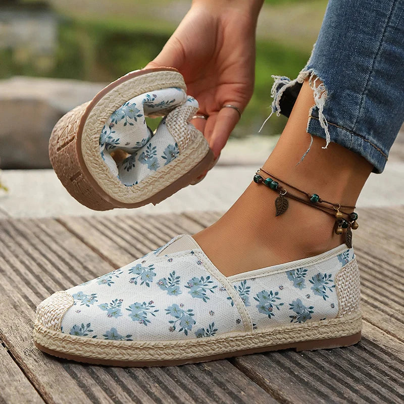 LBSFY  -  Flowers Print Loafers Shoes Women Autumn Slip-On Breathable Canvas Espadrille Shoes Woman Comfort Non-Slip Casual Flats Female
