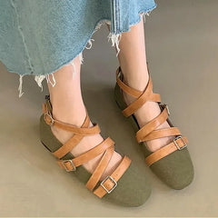LBSFY  -  Belt Buckle Flat Mary Jane Shoes Women Fashion Design Footwear Female Cross-tied Soft Sole Comfort Ballet Shoes Zapatos De Mujer