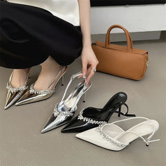 LBSFY -2025 Sexy CRYSTAL Buckle Strap Women Pumps Fashion Pointed Toe Thin Heels Sandals Party Prom Mules Shoes Zapatos Mujer