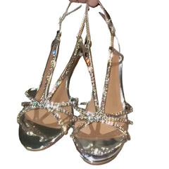 LBSFY -2025 New shiny rhinestone high-heeled sandals Elegant open-toe pointed sandals Wedding shoes Bridal luxury Summer size 35-41