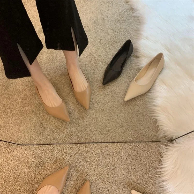 LBSFY -Women Low Heel Pumps Spring Autumn Pointed Shallow Mouth Soft Sole Single Shoe Ladies Work Shoes Female Solid Casual Heels Women