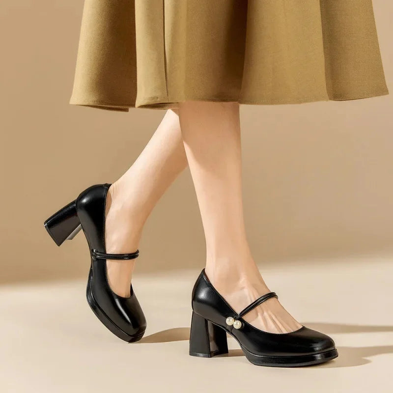 LBSFY -Vintage Style Japanese Women's Shoes Thick Bottom Mary Jane White High Heels Platform Shoes Rubber Sole Adult Women's Footwear S