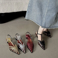 LBSFY  -  Summer Heels Women Sandal Fashion New Brand Gold Narrow Band Ladies Slingback Shoes Ankle Srtrap Dress Slides Mujer