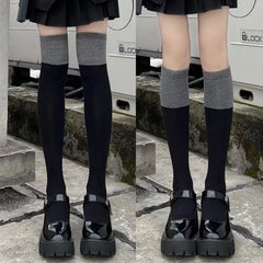 Lbsfy Socks Woman Autumn Winter Thin Warm Lolita Cute Thigh High Long Stockings Black Grey Patchwork JK Versatile Socks for Women