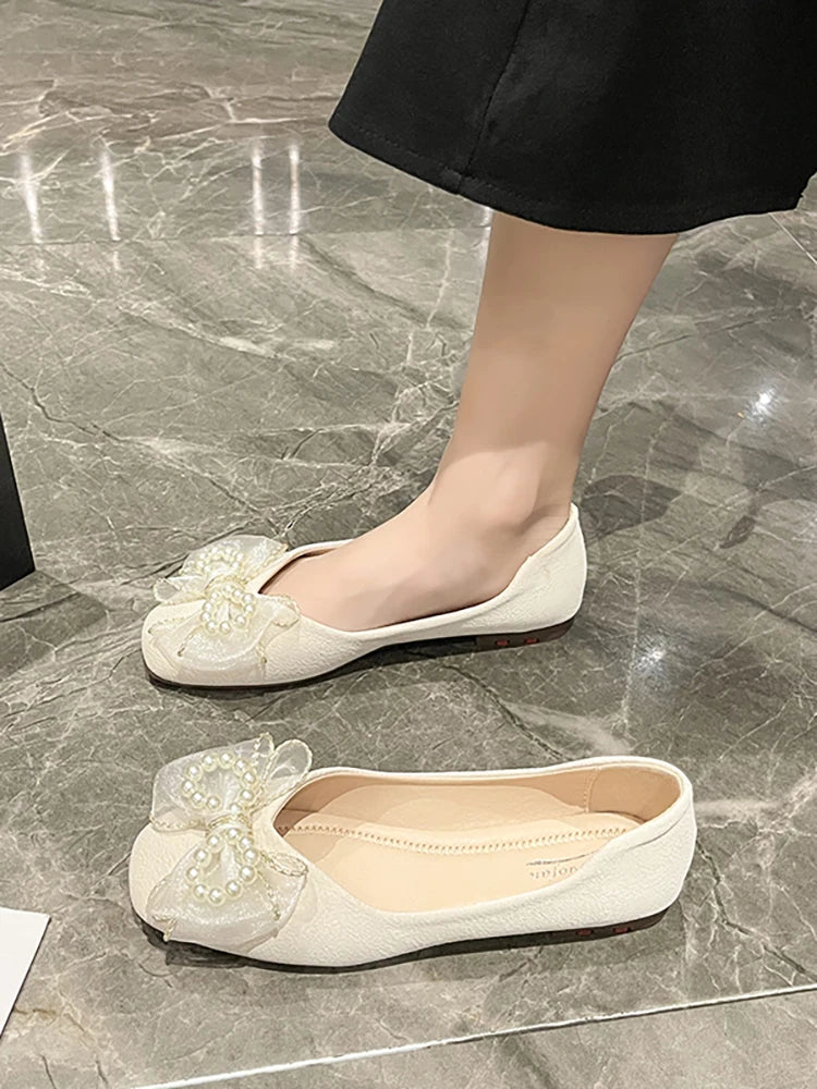 LBSFY  -  Summer Shoes Ladies Slip-on Women's Moccasins Female Footwear All-Match Modis Round Toe Bow-Knot Shallow Mouth Casual Sneaker 20