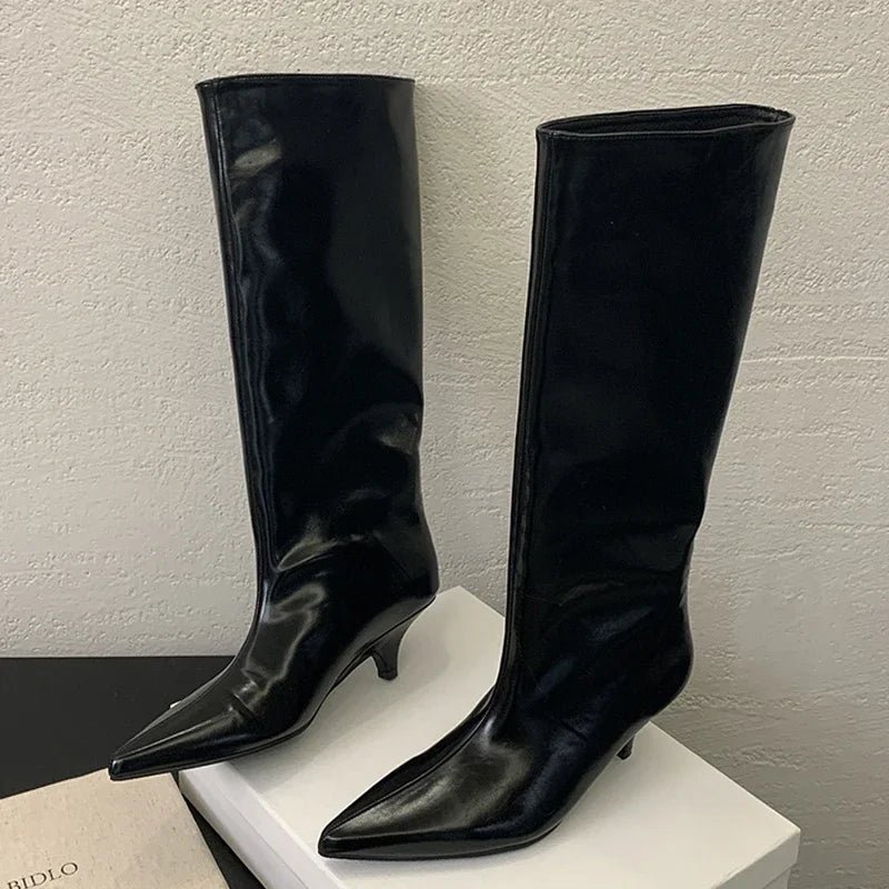 LBSFY -Winter New Fashion Knee-High Boots Women Pointed Toe Elegant Thin Low Heel Casual Ladies Pumps Shoes Long Botas Mujer