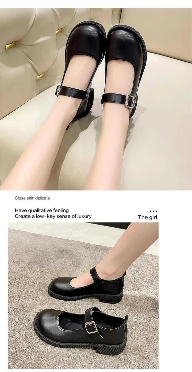 LBSFY -Women's Spring/Summer/Autumn New British Academy Style Low Heel Round Toe Mary Jane Single Shoes with Small Leather Shoes