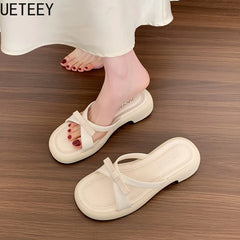 LBSFY  Summer Open Toe Women Slippers Shoes Fashion Butterfly-knot Ladies Casual Beach Vacation Flats Slides Shoes