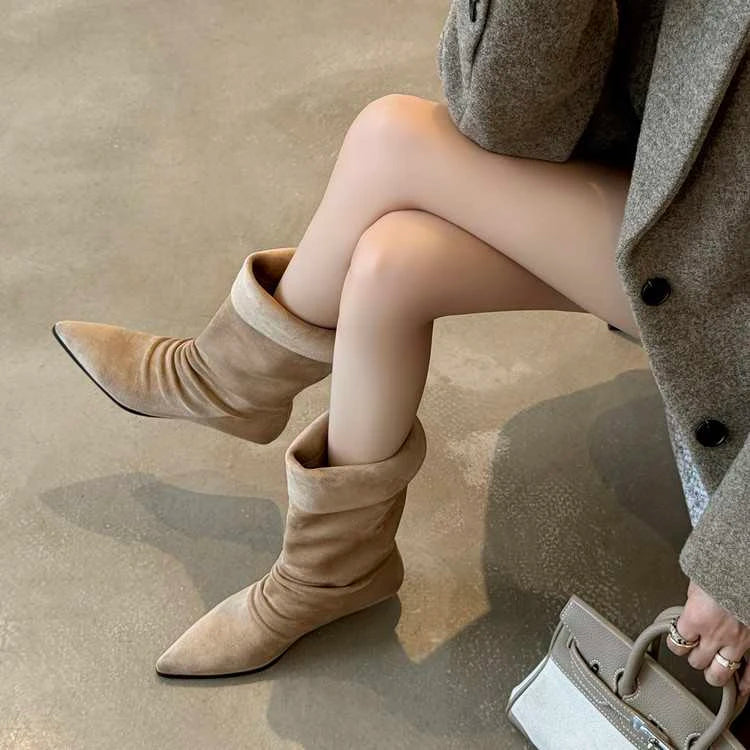 LBSFY -New Style Luxury Women's Flats Women's Boots Pointed Toe Designer Mid Calf Shoes Winter Fad Boots Trend Gladiator Walking Boots