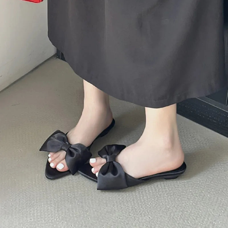 LBSFY - Brand Women Slippers Fashion Summer Bow Flat Sandals Outdoor Beach Slippers Women Flat Shoes Women Dress Slides Mujier