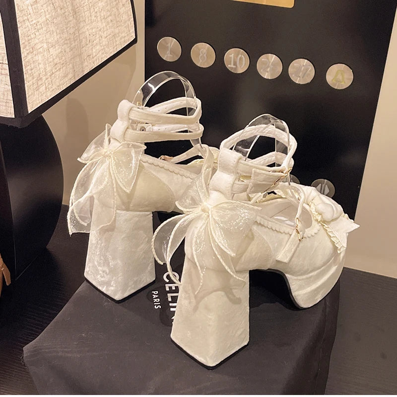LBSFY -Platform High Heel Women's Mary Jane Shoes Fashion Butterfly-knot Shoes Spring Autumn Wedding Party Shoes