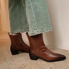 LBSFY  -  2025 New Genuine Leather Boots Women Pointed Toe Handmade Retro Ankle Boots Stretch Slip On Ladies Chelsea Boots Female