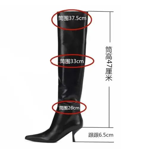 LBSFY  -  New Black White Solid Leather Strange Heels Tube Slip On Knee High Boots Women Fashion Pointed Toe Long Botas Shoes Size 45
