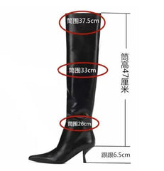 LBSFY  -  New Black White Solid Leather Strange Heels Tube Slip On Knee High Boots Women Fashion Pointed Toe Long Botas Shoes Size 45