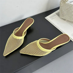 LBSFY -Summer Fashion Hollow Out Mesh Women Slippers Sandals Pointed Toe Thin Low Heels Slingback Mules Shoes Zapatos De Mujer