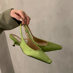 LBSFY  -  Spring New Women Sandal Fashion Green Round Toe Shallow Slip On Slingback Shoes Thin Low Heel Dress Pumps Slides