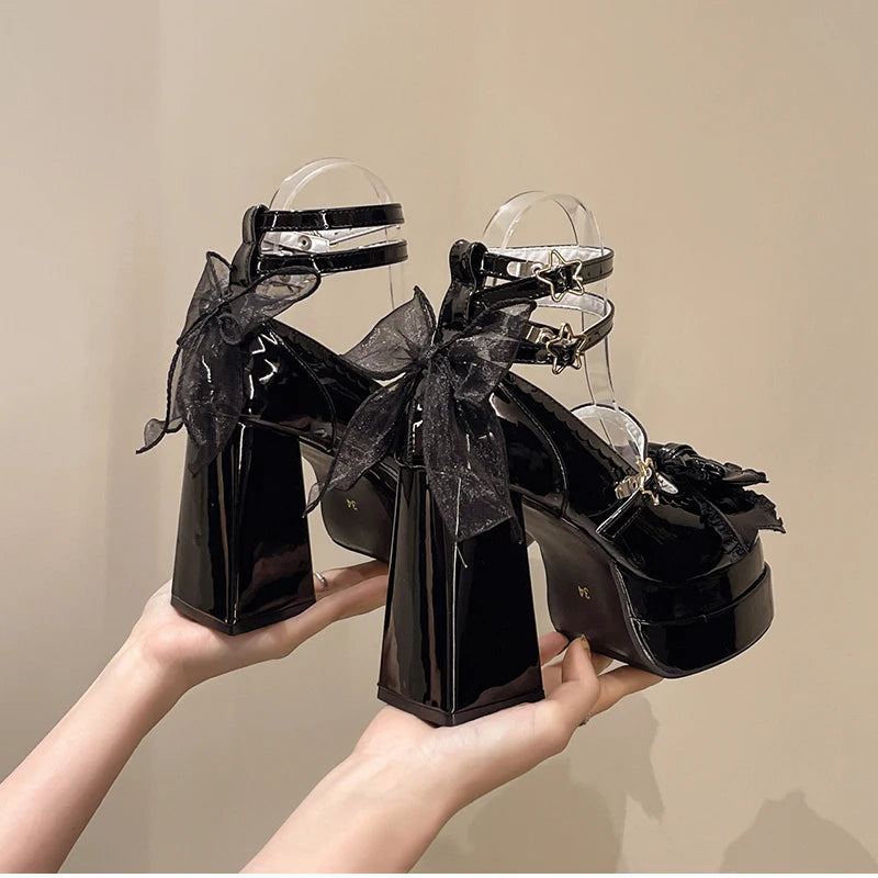 LBSFY -Platform High Heel Women's Mary Jane Shoes Fashion Butterfly-knot Shoes Spring Autumn Wedding Party Shoes