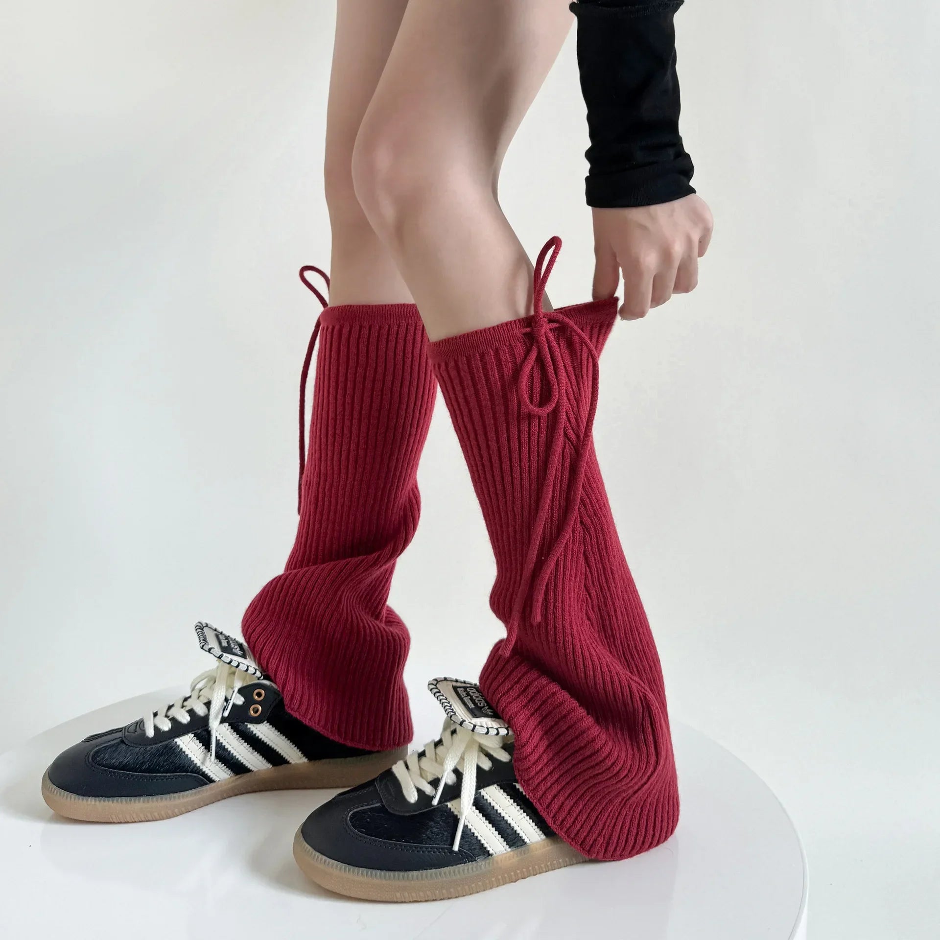 Lbsfy Y2K Strappy Design Flared Leggings Korea Women Knitted Covers Socks Leg Warmers Winter Thickened Calf Socks Harajuku Leg Covers