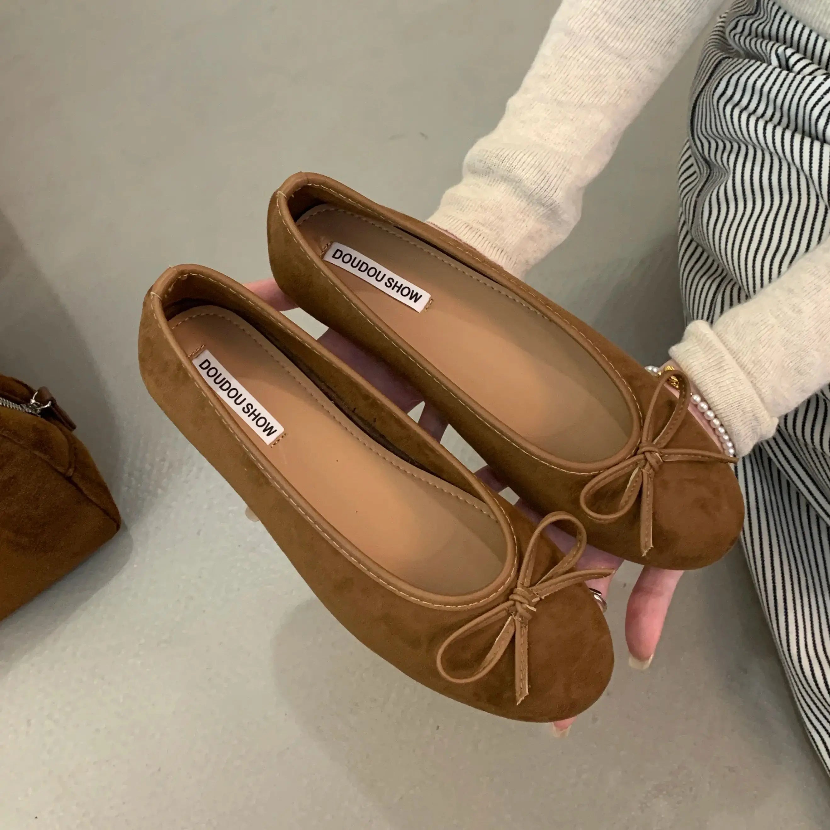 LBSFY -Women Ballet Flats Mixed Color Round Toe Ladies Slip-On Shoes Elegant Flat Heels Butterfly Knot Shallow Flats Female Sh