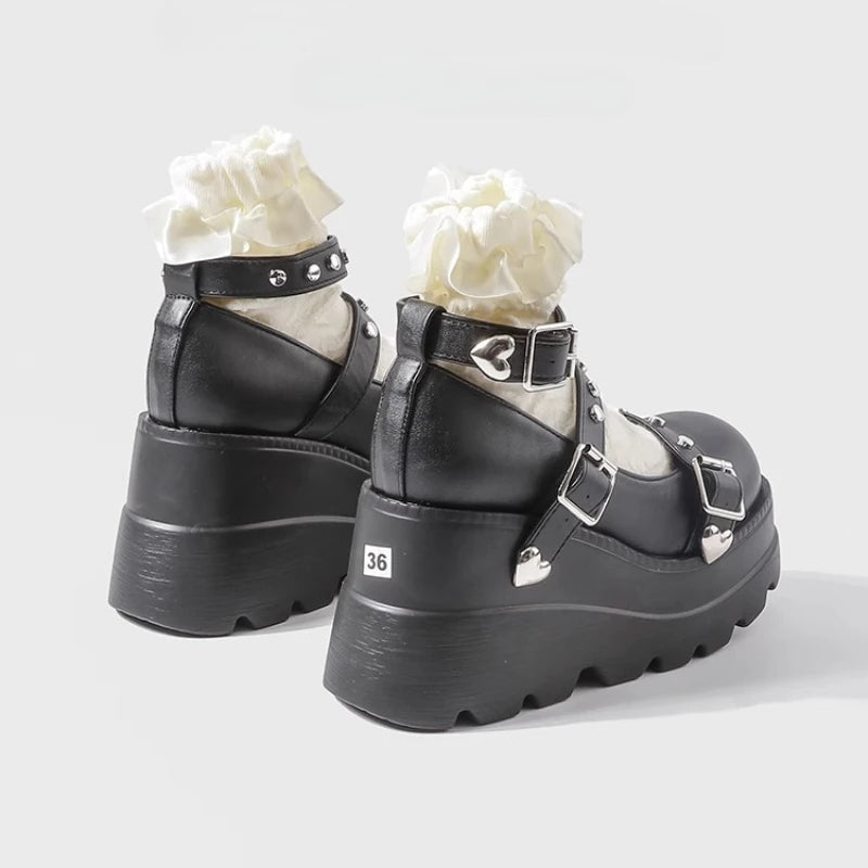 LBSFY -Women Chunky Pumps Mary Jane Super High Heel Platform Wedge Summer Ladies Sandals Belt Buckle Classic Sweet Punk Female Shoes