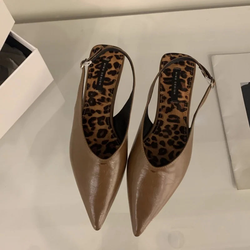 LBSFY  -Brand Women Sandals Pointed Toe Elegant Flat-heel Shoes Summer Fashion Slingback Woman Mules Shoes Pumps Dress Shoes Mu