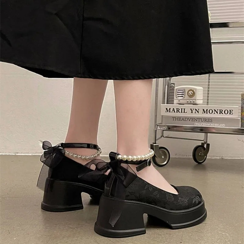 LBSFY -Woman Pumps Gothic Pink Kawaii Cute Japanese Style Lolita High Heels on Heeled Round Toe Mary Jane Shoes for Women Evening Offer