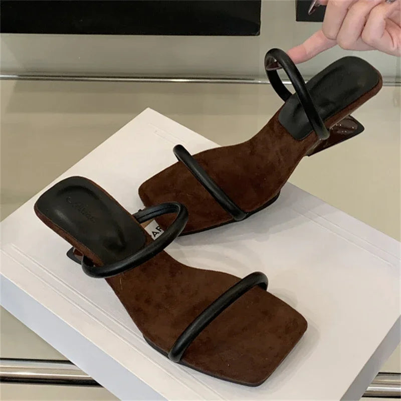 LBSFY -Summer Fashion Square Toe Woman Slippers Pumps Design Narrow Band Strange Low Heels Female Shoes Zapatos De Mujer