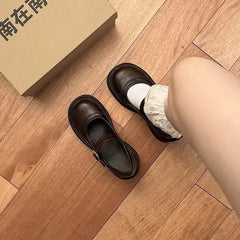 LBSFY -Brown Retro French Thick Heel Mary Janes Women's Shoes Spring 2025 New Style Heightening Flat Mouth High Heels Loafers Shoes