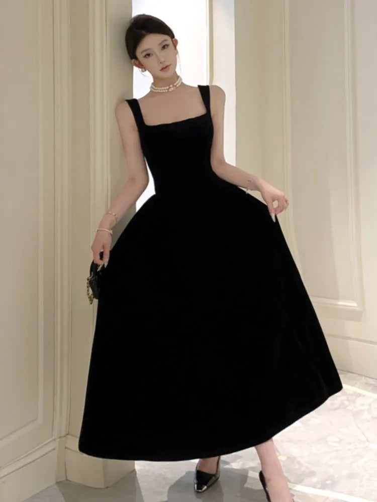 LBSFY -Sexy Spaghetti Strap Womens Dresses French Black Sleeveless A-Line Birthday Party Dress Female One Piece Casual Vestidos Mujer
