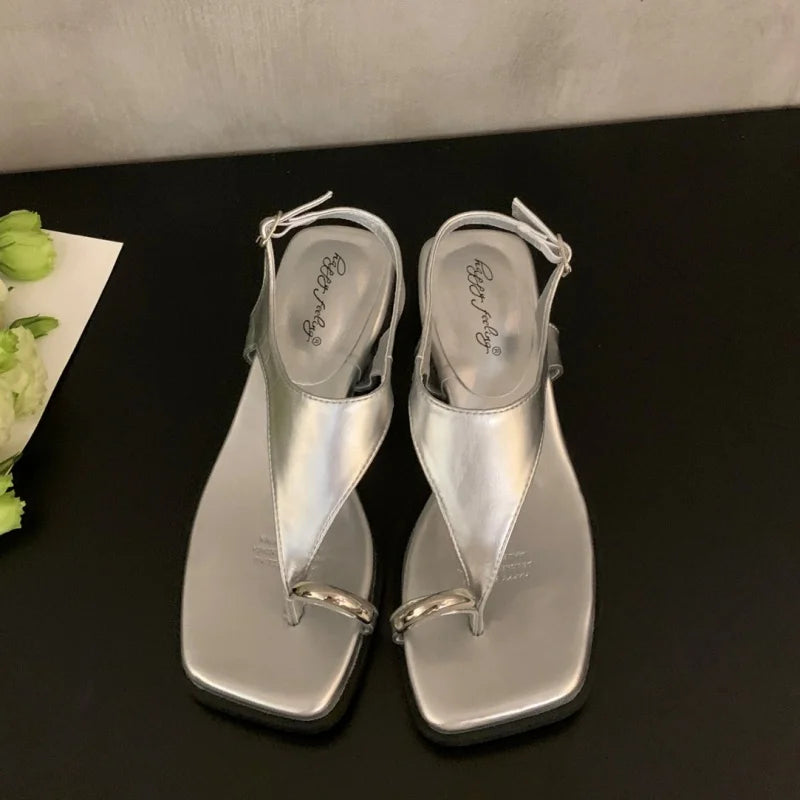 LBSFY - Summer Women Sandals Fashion Narrow Band Ladies Casual Sandals Wedges Heel Outdoor Dress Gladiator Shoes Beach Slippers