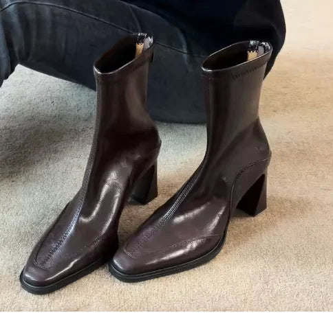 LBSFY -2025 Vintage High Heel Women Ankle Boots Fashion Square Toe Short Booties Autumn Winter Ladies Shoes Botas Mujer