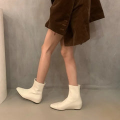 LBSFY -New Fashion Women's Retro Short Boot Women's Autumn/Winter Genuine Leather Pointed Boots Flat Bare Shoes for Women Thin Shoes