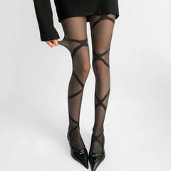 Lbsfy Sexy Black Glitter Silver Onion Stockings Cross Line Stockings Women Punk Pantyhose Lace Tights Night Club Party Accessories