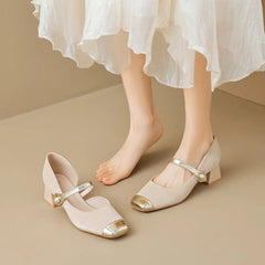 LBSFY -Summer women's high heels Korean style Mary Jane Ladies hollow casual shoes Work and party wear Large size 41-43