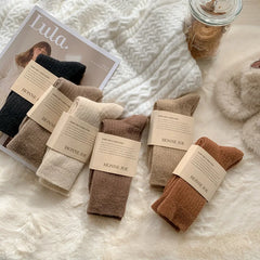 Lbsfy Cashmere Mid-calf Socks Women Korean Style Thickened Japanese Thermal Insulation Retro Wool Long Socks Autumn Winter