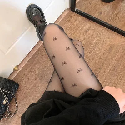 Lbsfy Stockings Woman Spring/Summer Thin Lolita Pantyhose Tights Black Love Dot Sexy Lingeries for Woman