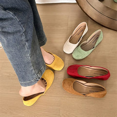 LBSFY -Splicing Square Toe Mules Shoes for Women Suede Flats 2025 Spring Autumn Slip on Designer Fashion Solid Color Casual Loafers