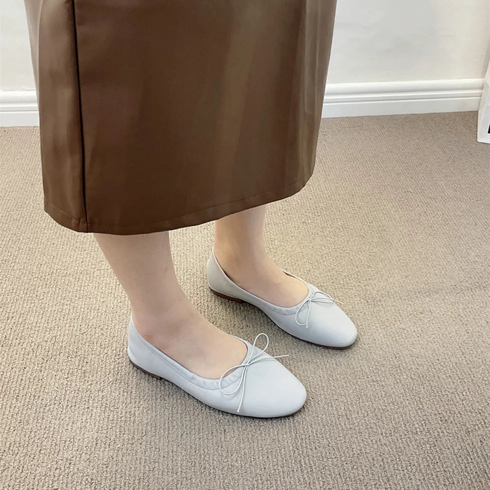LBSFY -Fashion Bow Tie Flats Ballet Shoes Women Female Ballet Round Toe Shallow Cut Ballerina Soft Moccasin Dress Shoes Zapato