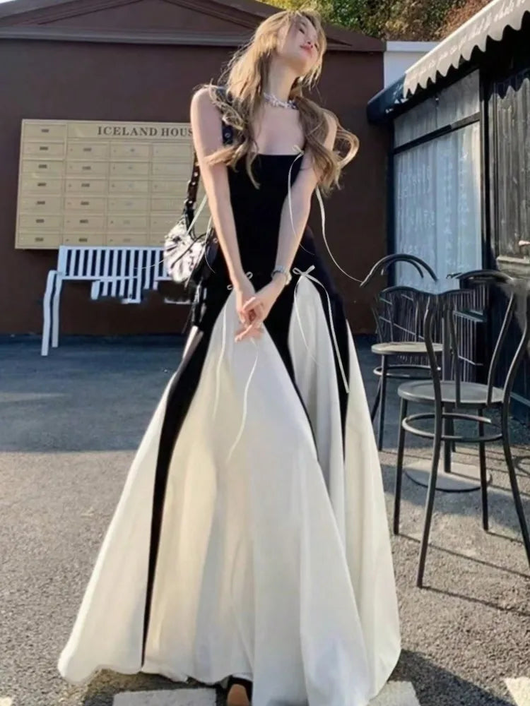 LBSFY -Elegant Patchwork Spaghetti Straps Evening Party Dress Slim Waist Summer France Wedding Fashion Women Concert Long Robe 2025 New