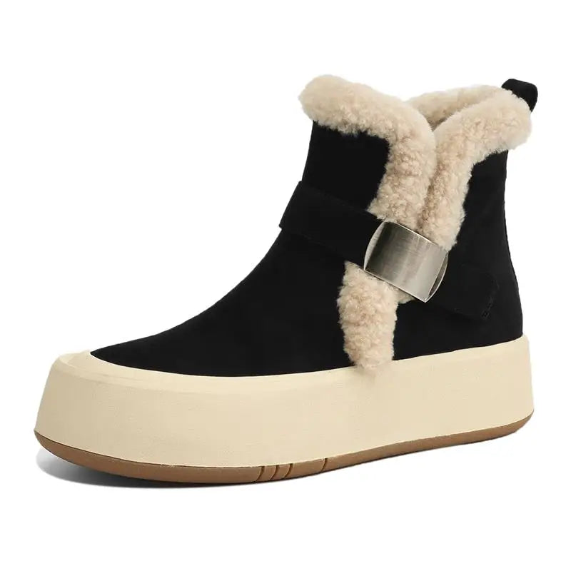 LBSFY  -  New Suede Wool Snow Boots Round Toe Platform Flat Winter Boots Women Thick Fur Warm Ankle Boots For Female Shoes