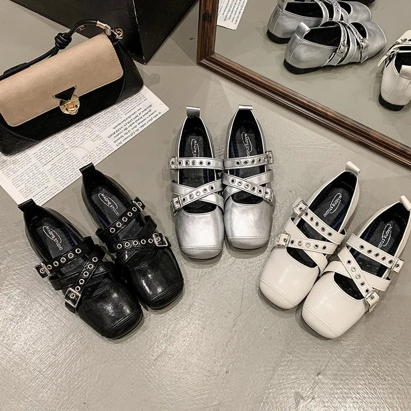 LBSFY -Designer Spring Women Mary Jane Shoes Fashion Square Toe Ladies Comfort Soft Sole Flats Women's Belt buckle Ballerinas Shoes