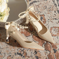 LBSFY  -  Women Sexy High Heels Shoes Beaded Pointed Toe Shallow Crystal Sandals 2024 Pumps Dress Shoes New Elegant Wedding Mujer Shoes