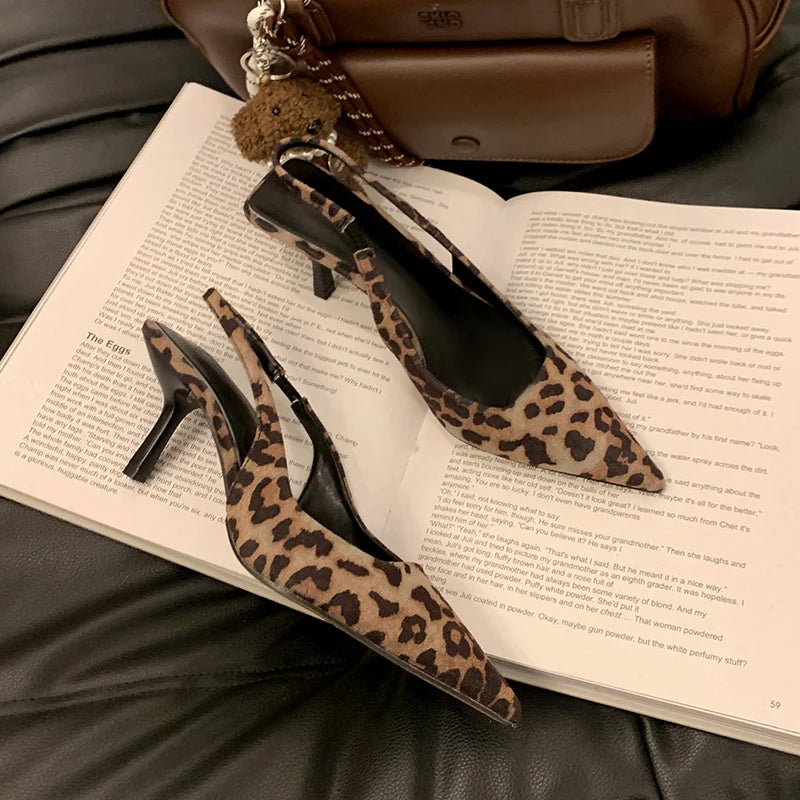 LBSFY  Summer Leopard Print Women Sandals Fashion Pointed Toe Singbacks Pumps Ladies Party Dress Female Shoes