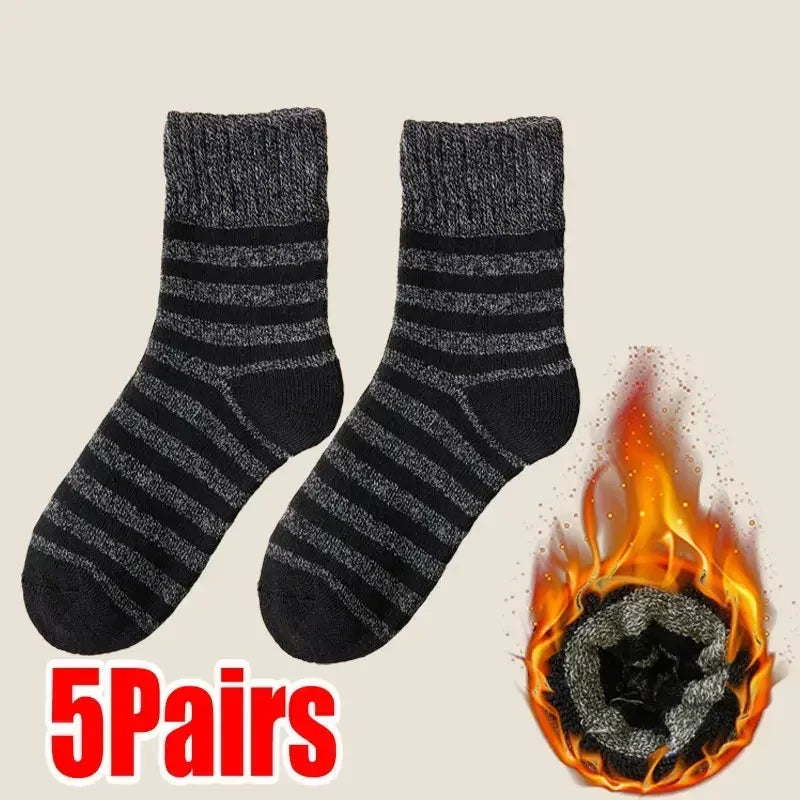 Lbsfy 5Pairs Winter Thicker Warm Men’s Sock Wool Male Women Socks Super Solid Socks Merino Wool Socks Against Cold Snow Terry Sock