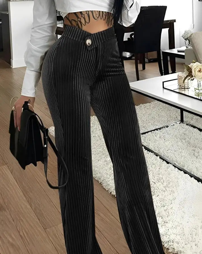 LBSFY  -  2024 Spring Summer New Women's Pants Clothing Solid Color Fashion Gold Velvet Striped Casual High Waist Trousers