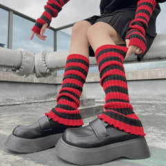Lbsfy Lolita Long Socks Women's Leg Warmers Red Black Strip Arm Warmer Keep Sleeve Autumn Winter Crochet Socks Boot Cuffs Accessories