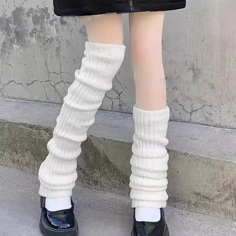 Lbsfy 40-70cm Length Wool Knitted Leg Warmers White Black Lolita Foot Cover Legging Winter Crochet Boot Cuffs Stockings Long Socks