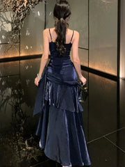 LBSFY -Fashion Spaghetti Strap Elegant Ruffles Women's Long Dresses Sleeveless Princess Party Dress Summer Slim Waist Casual Vestidos