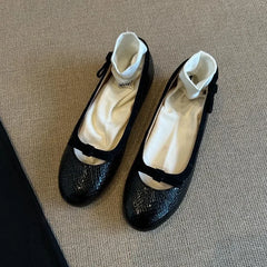 LBSFY -Women's Slip-On Ballet Flat Shoes Summer New Style Retro Fairy Evening Commute Low Heel round Toe Soft Leather Shoes